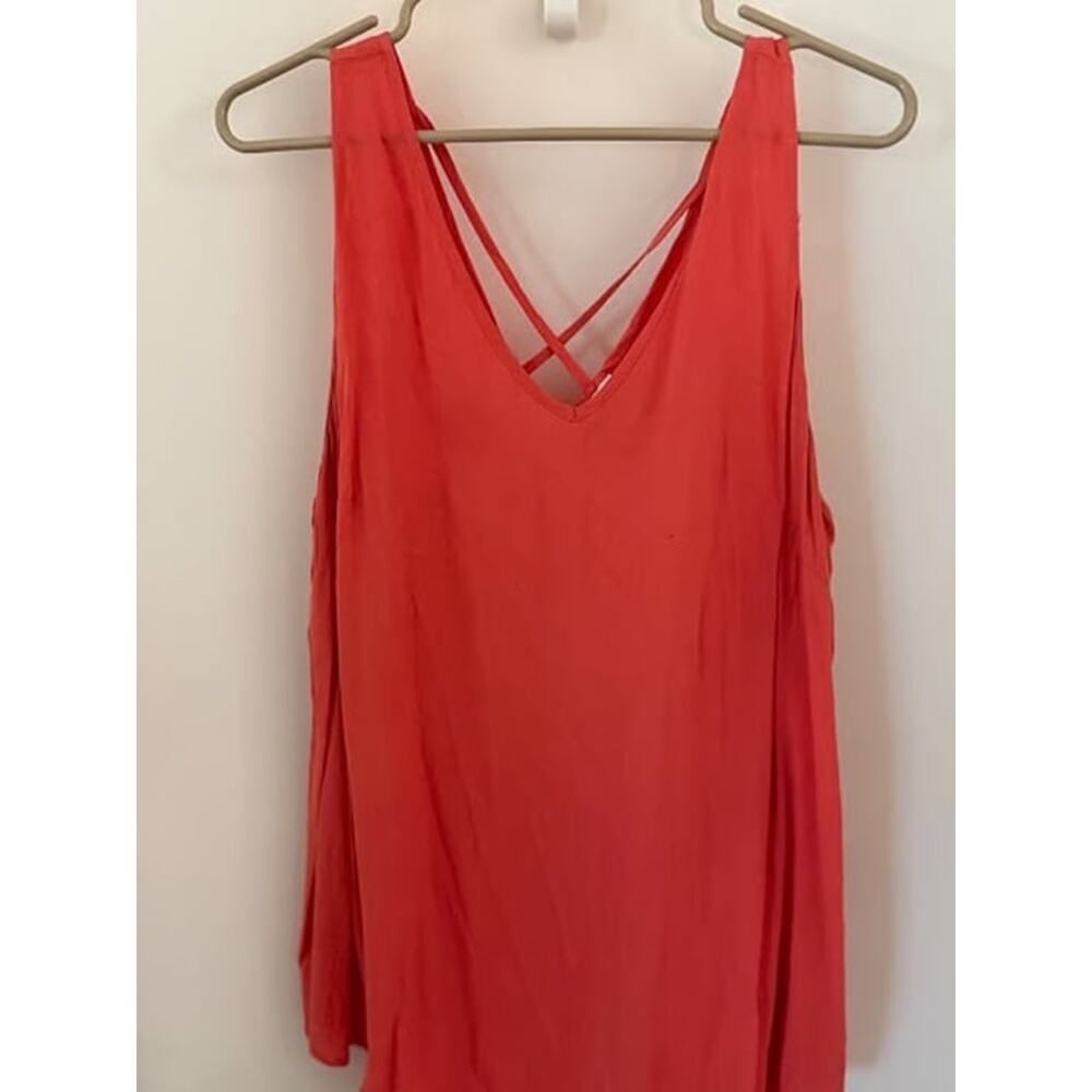 Boho Coral Pink V-Neck Tank Top with CrissCross Back Detail